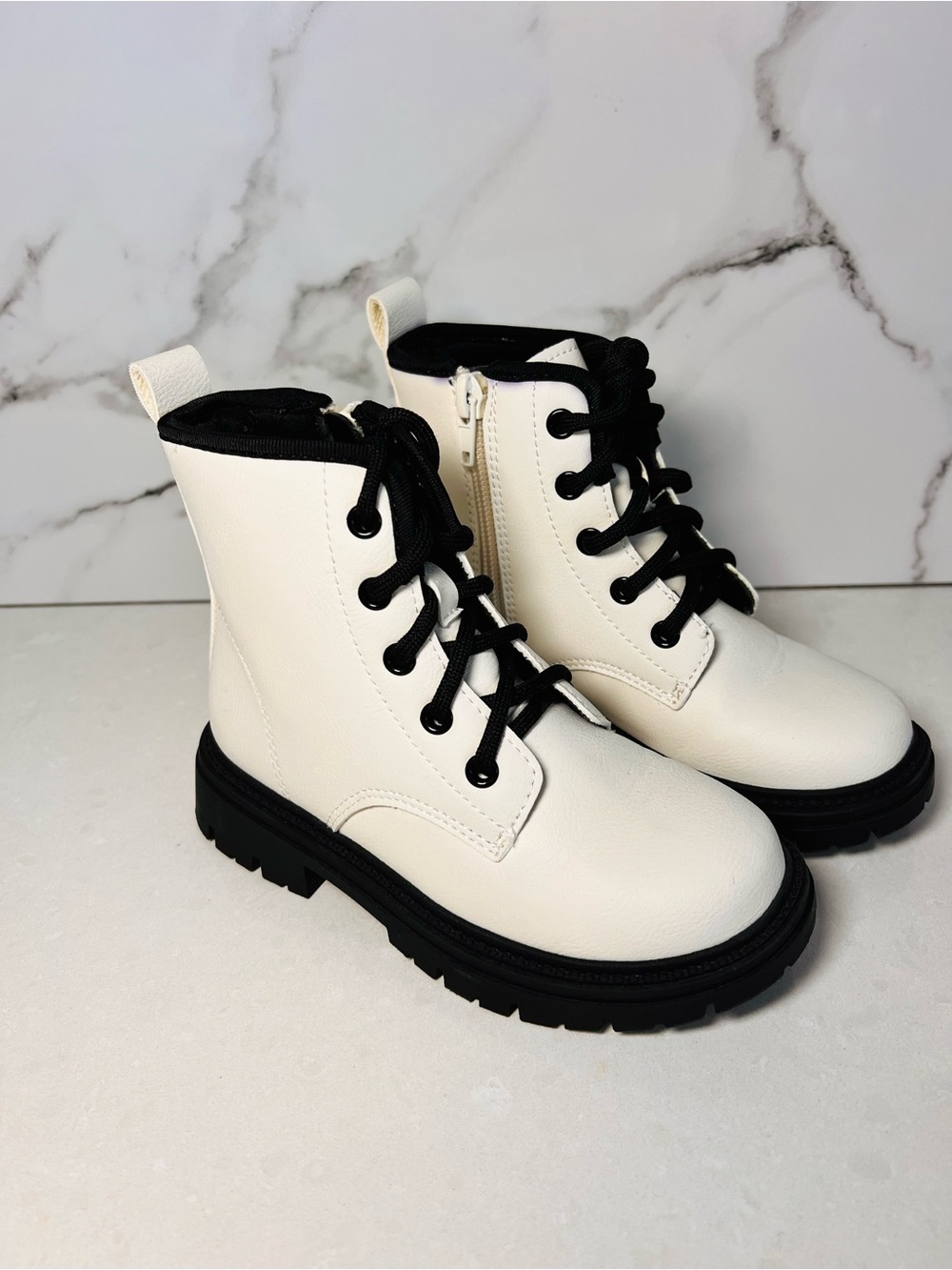 Primark White Kids Combat Boots with Black Details